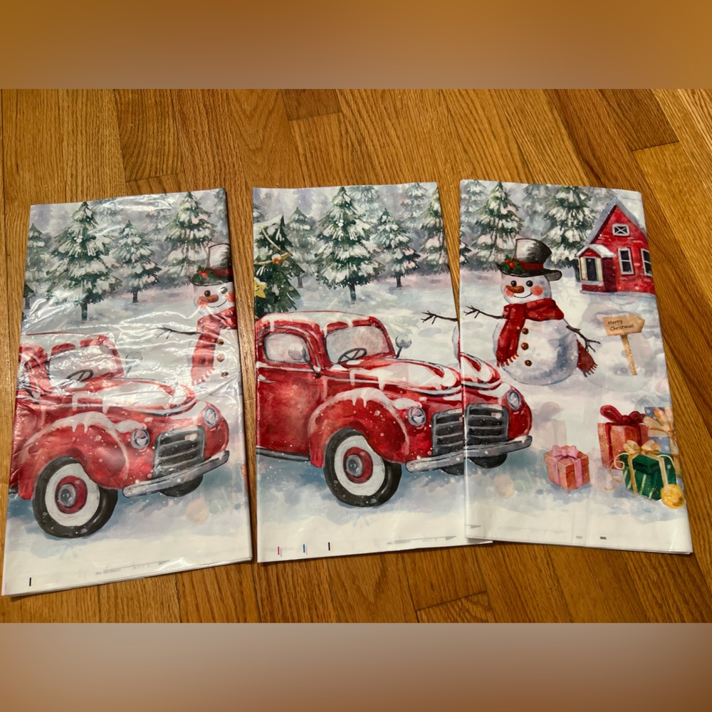 3 Festive Red Truck and Snowman Tablecloths